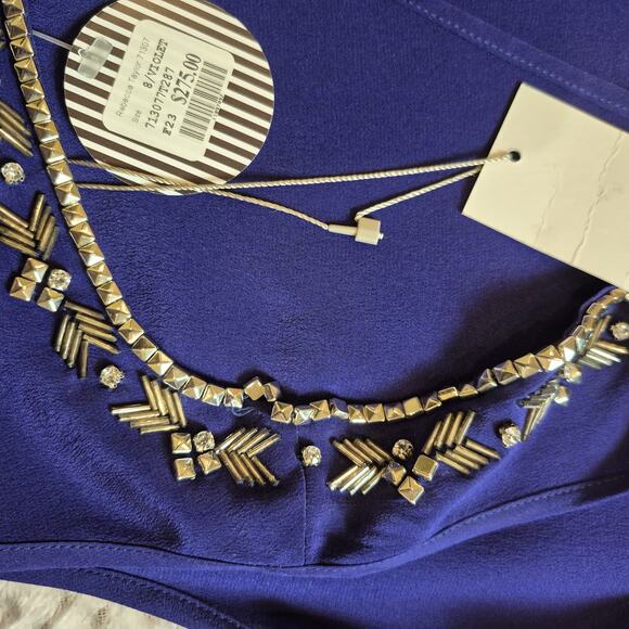 Rebecca Taylor Silk Sleeveless Blouse Embellished Tank Size 8 Blue Violet FLAW - Picture 3 of 9